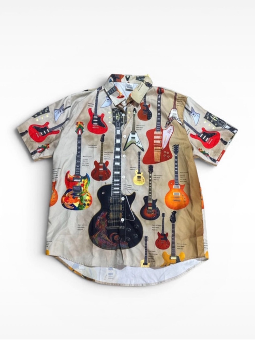 Gibson Guitars Print Button Up Shirt XL Electric Guitar Graphic Rock Camp Casual
